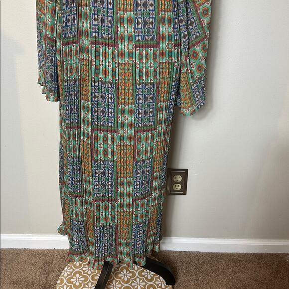 EUC Carolina K x Anthropologie green patterned pleated dress - Picture 7 of 15
